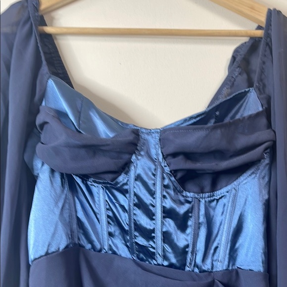 PrettyLittleThing Blue Asymmetrical Ruched Wrap Gown - Picture 7 of 12